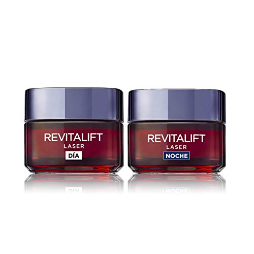 L'Oréal Paris Revitalift Láser Set de Crema de Día y Crema de Noche Anti-Edad, Triple Acción y Antiarrugas, 50 ml cada una