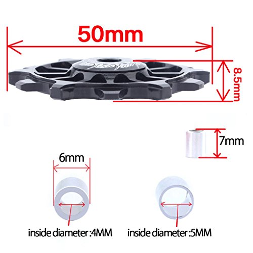 Lorsoul Bicicleta Cambio Trasero de cerámica Guía Polea 12T Positivo y Negativo Guía de Dientes de la Rueda