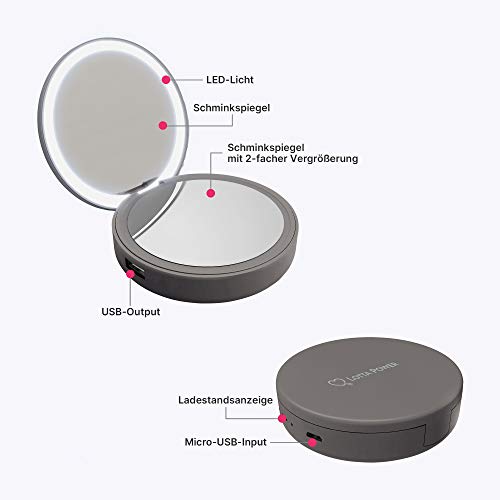 Lotta Power powerbank Make-up Mirror Space Grey 4000mah