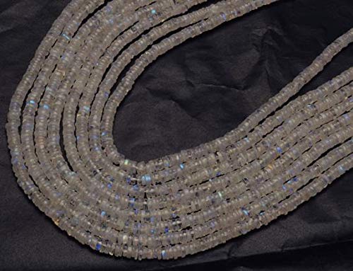 LOVEKUSH BEADS GEMSTONE 1 Strand Natural 16 inch AAA Blue Flash top quality Rainbow Moonstone Smooth Tyre Shape beads Necklace 4 MM Code-RR-21889