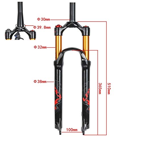 LSRRYD Horquilla Bicicleta 26 27.5 29 In Amortiguador Aire MTB Suspensión Bicicleta Tubo Recto/Cono Hombro/Control Remoto Freno Disco Recorrido 100mm QR 9mm (Color : C, Size : 29inch)