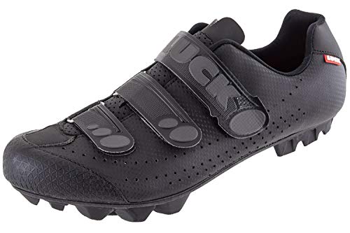 LUCK | Zapatillas Ciclismo MTB Matrix Color Negro Carbón | Hombre y Mujer | Triple Tira de Velcro para Ajuste Óptimo | Suela de Carbono Rígida, Ligera (Negro, 44)