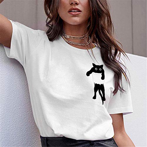 Luckycat Camisetas Tops Estampada para Mascotas de Mujer, Camisa de Verano de Gato Impresión Manga Corta