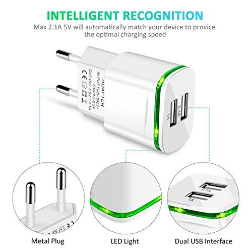 LUOATIP Cargador USB, 3-PACK 2.1A 5V Universal Doble Puertos Corriente Enchufe Movil de Pared Adaptador Replacement for iPhone 11 X Xs/Xs Max XR 8 7 6 6S Plus SE 2020 5S, Samsung S9 S8 S7, Android