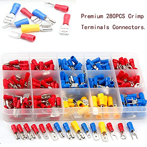 LUOWAN Terminales Eléctricos 280PCS Faston Aislados Faston Terminal Kit,Terminales Faston Doble Macho/Hembra Aislados Crimp Terminal Crimp Connectors,Terminales Cables Electricos Conectores Eléctricos