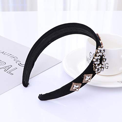 Lurrose 1 unid llanta ancha cabeza aro mujeres sombreros rhinestone pelo aro decoración del cabello perla banda para el cabello para el viaje escolar diario