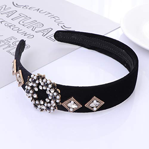 Lurrose 1 unid llanta ancha cabeza aro mujeres sombreros rhinestone pelo aro decoración del cabello perla banda para el cabello para el viaje escolar diario