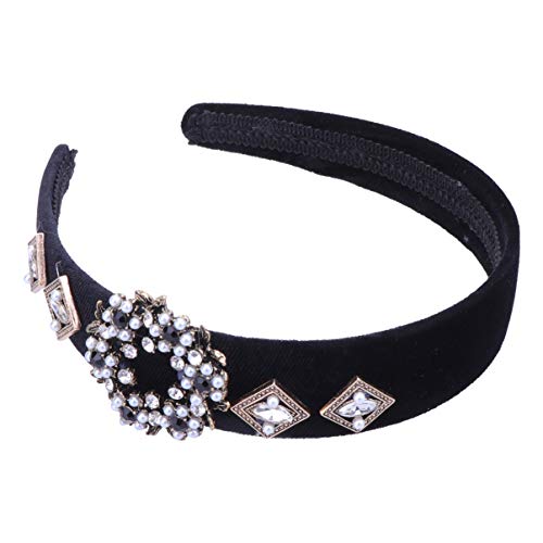 Lurrose 1 unid llanta ancha cabeza aro mujeres sombreros rhinestone pelo aro decoración del cabello perla banda para el cabello para el viaje escolar diario