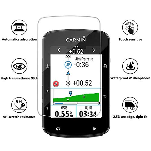 Lusee 3 Piezas Protector de Pantalla para Garmin Edge 520 / Edge 520 Plus/Edge 820 Cristal Vidrio Templado [Dureza 9H][Alta Definición] Resistente a los arañazos/Anti-Huellas Protector de Pantalla