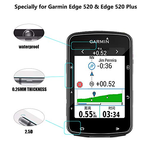 Lusee 3 Piezas Protector de Pantalla para Garmin Edge 520 / Edge 520 Plus/Edge 820 Cristal Vidrio Templado [Dureza 9H][Alta Definición] Resistente a los arañazos/Anti-Huellas Protector de Pantalla