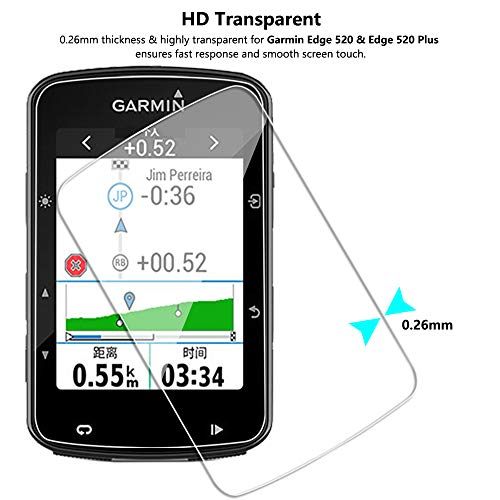 Lusee 3 Piezas Protector de Pantalla para Garmin Edge 520 / Edge 520 Plus/Edge 820 Cristal Vidrio Templado [Dureza 9H][Alta Definición] Resistente a los arañazos/Anti-Huellas Protector de Pantalla