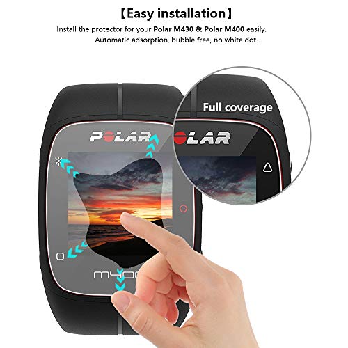 Lusee 3 Piezas Protector de Pantalla para Polar M430 / Polar M400 Cristal Vidrio Templado [Dureza 9H] [Alta Definición] Resistente a los arañazos/Anti-Huellas 2.5D Borde Curvo Protector de Pantalla