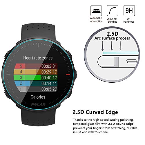 Lusee 3 Piezas Protector de Pantalla para Polar Vantage M/Polar Vantage V Cristal Vidrio Templado [Dureza 9H] [Alta Definición] Resistente a los arañazos/Anti-Huellas 2.5D Protector de Pantalla