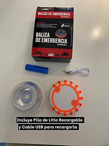 Luz de Emergencia v16 Homologada DGT con Batería Recargable y Cable USB incluído. Magnética. Señaliza el Vehículo con Seguridad Caso de Avería.