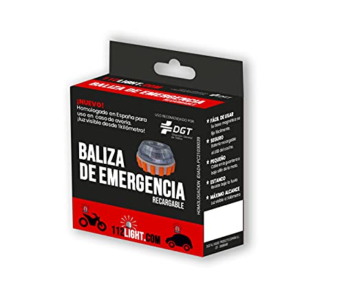 Luz de Emergencia v16 Homologada DGT con Batería Recargable y Cable USB incluído. Magnética. Señaliza el Vehículo con Seguridad Caso de Avería.