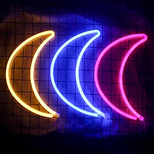 Luz de neón LED Decoración navideña Signo de diseño de luna Arte nocturno Lámpara de pared decorativa para habitación de niños Tienda Ing Fiesta de Navidad Batería USB-3