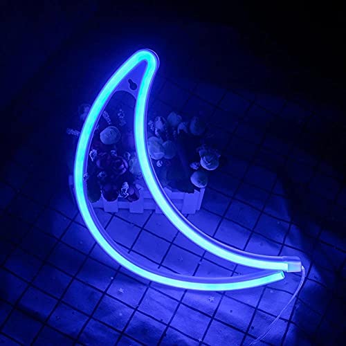 Luz de neón LED Decoración navideña Signo de diseño de luna Arte nocturno Lámpara de pared decorativa para habitación de niños Tienda Ing Fiesta de Navidad Batería USB-3