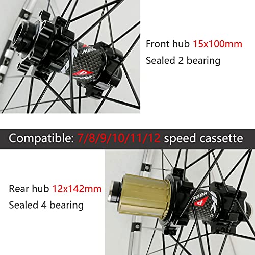 LvTu Bicicleta de Montaña Juego de Ruedas 26 27,5 Pulgadas 15mm / 12mm Eje Pasante Hub, XC MTB Rueda Delantera/Trasera Borde de Doble Pared Freno de Disco (Color : Black hub, Size : 27.5 Inch)