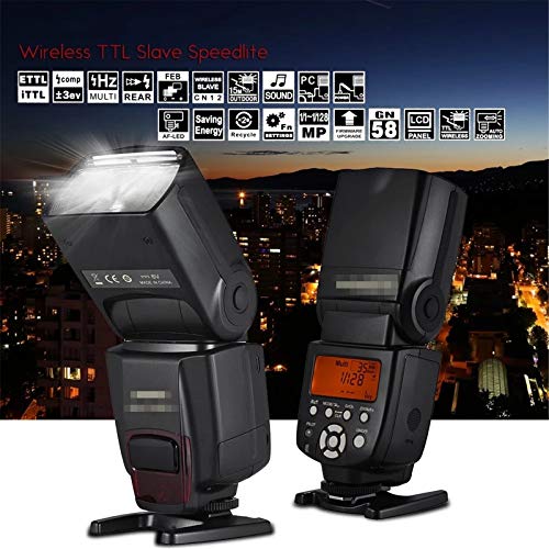 Lwieui Flash Speedlite Wireless TTL Slave Flash Speedlite GN58 Sistema De Reciclaje De Alta Velocidad Admite La Actualización De Firmware USB para el Retrato de Boda (Color : Black, Size : One Size)