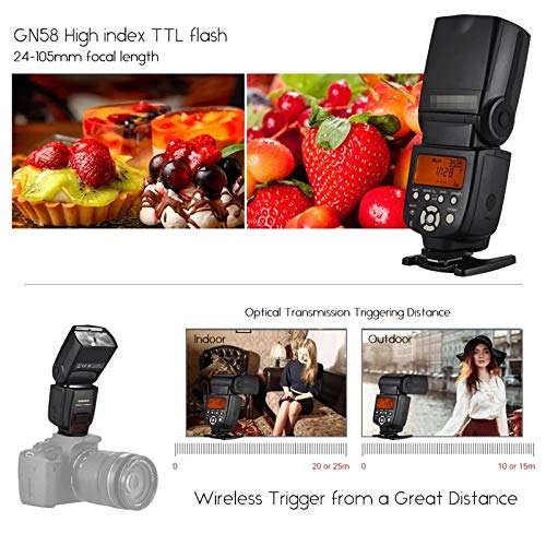 Lwieui Flash Speedlite Wireless TTL Slave Flash Speedlite GN58 Sistema De Reciclaje De Alta Velocidad Admite La Actualización De Firmware USB para el Retrato de Boda (Color : Black, Size : One Size)