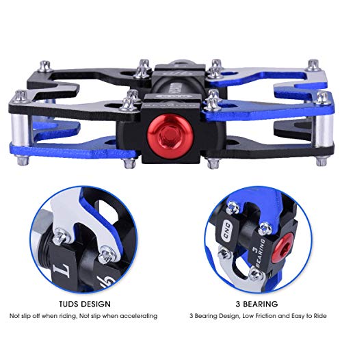 LYCAON Pedales para Bicicletas, Pedal de Bicicleta de Husillo CR-Mo Antideslizante de Aleación de Aluminio Mecanizado por CNC, para Pedales de Bici de Carretera MTB BMX Cycle Mountain de 9/16" (Azul)