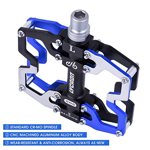 LYCAON Pedales para Bicicletas, Pedal de Bicicleta de Husillo CR-Mo Antideslizante de Aleación de Aluminio Mecanizado por CNC, para Pedales de Bici de Carretera MTB BMX Cycle Mountain de 9/16" (Azul)