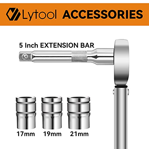 Lytool Llave Dinamométrica 1/2", 28-210 Nm Llave de Torque, Barra de Extensión de 125mm, 3 Tuercas 17mm-19mm-21mm para Coche, Camión, Moto, Bicicleta