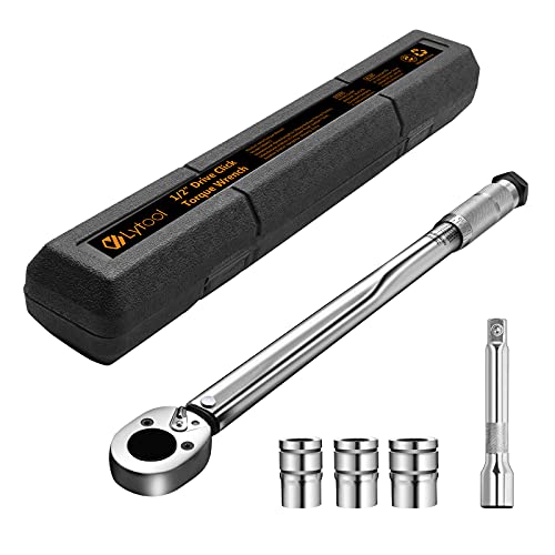 Lytool Llave Dinamométrica 1/2", 28-210 Nm Llave de Torque, Barra de Extensión de 125mm, 3 Tuercas 17mm-19mm-21mm para Coche, Camión, Moto, Bicicleta