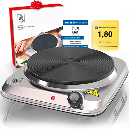 M. ROSENFELD Premium Cocina Eléctrica Portátil 1500 W, Hornillo Eléctrico de Acero Inoxidable y Cable Largo de 150 cm - Sólida Mini Cocina de Camping, Despacho, Viajes y Hogar