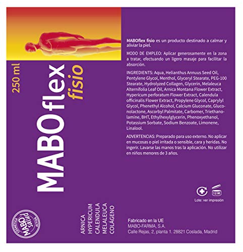 MABO Flex Fisio 250 ml - Crema de Masaje para Alivio de Dolores Musculares y Articulaciones Arnica Caléndula Mentol Hypericum Colágeno