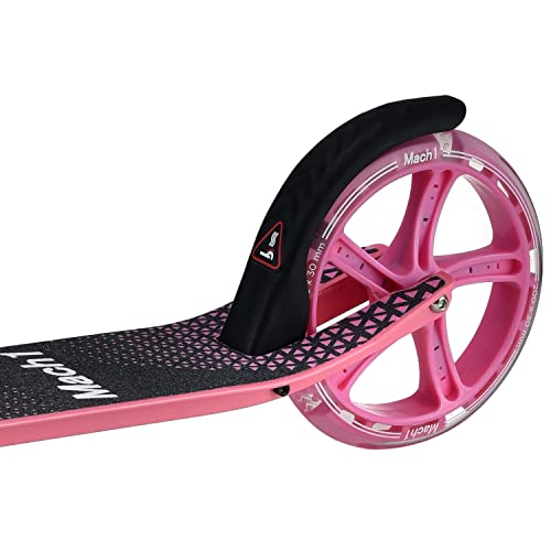 Mach1 Patinete Kick de aluminio para ciudad, tamaño grande de 200 mm, luz LED, ruedas con luces LED, ruedas para adultos y niños, plegable, patinete plegable (XL, blanco y rosa)