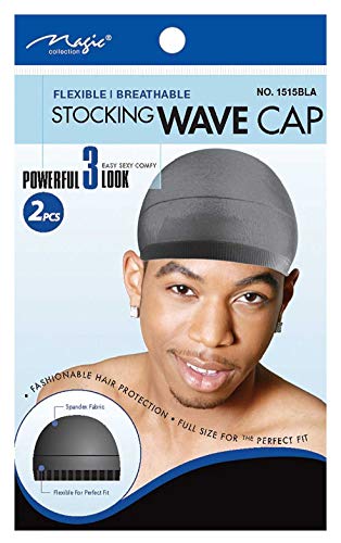 Magic Stocking Wave Cap Pack 2 Caps Black Hair Du Rag by MAGIC
