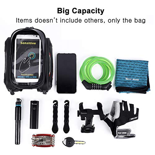 MagiDeal Bolsa Bici con Pantalla Táctil Soporte para Telefono Móvil Impermeable Alforja de Cuadro Bici para Teléfono Inteligente - Negro + Azul