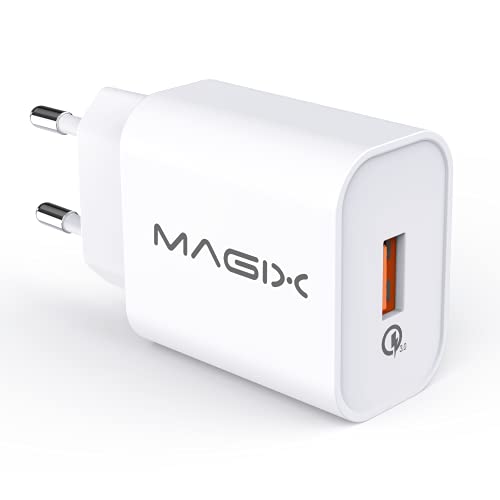 Magix S-TR-151QE Cargador de Pared Quick Charge 3.0 18W 3A, AC 100-240V a DC 6V 9V 12V (Qc 1.0 2.0 Compatible) (Blanco)