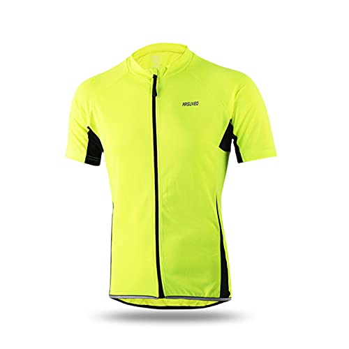 Maillot Ciclismo, Camisetas De Ciclismo Deportivas Para Hombre, Camisetas De Bicicleta De Montaña Con Cremallera Completa, Maillots De Ciclismo De Secado Rápido, 3 Bolsillos Traseros (Yellow,2XL)