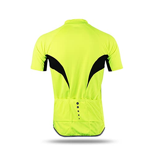 Maillot Ciclismo, Camisetas De Ciclismo Deportivas Para Hombre, Camisetas De Bicicleta De Montaña Con Cremallera Completa, Maillots De Ciclismo De Secado Rápido, 3 Bolsillos Traseros (Yellow,2XL)