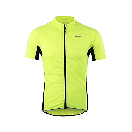 Maillot Ciclismo, Camisetas De Ciclismo Deportivas Para Hombre, Camisetas De Bicicleta De Montaña Con Cremallera Completa, Maillots De Ciclismo De Secado Rápido, 3 Bolsillos Traseros (Yellow,2XL)