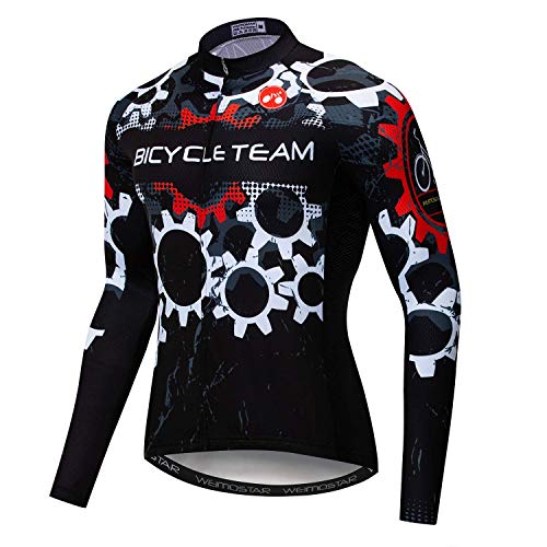 Maillot de ciclismo para hombre, transpirable, de manga larga, reflectante, top con cráneo, negro y blanco, Primavera., Hombre, color Negro , tamaño large