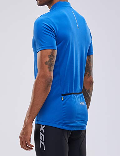 Maillot de manga corta de ciclismo para hombres elástico y transpirable rápido secado de XGC, paquete de 2, color azul, tamaño large