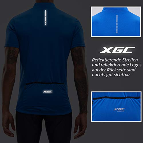 Maillot de manga corta de ciclismo para hombres elástico y transpirable rápido secado de XGC, paquete de 2, color azul, tamaño large