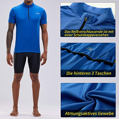 Maillot de manga corta de ciclismo para hombres elástico y transpirable rápido secado de XGC, paquete de 2, color azul, tamaño large