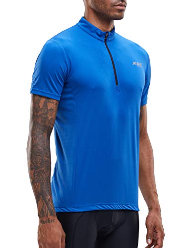 Maillot de manga corta de ciclismo para hombres elástico y transpirable rápido secado de XGC, paquete de 2, color azul, tamaño large