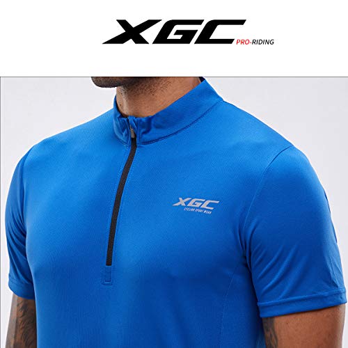 Maillot de manga corta de ciclismo para hombres elástico y transpirable rápido secado de XGC, paquete de 2, color azul, tamaño large