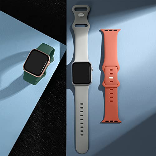 Maledan 3 Pack Correas Compatible con Apple Watch Correa 44mm 42mm 40mm 38mm, Correa de Silicona Suave de Repuesto Compatible con iWatch SE/Series 6 5 4 3 2 1, 42mm/44mm-M/L, Gris/Pino Verde/Coral