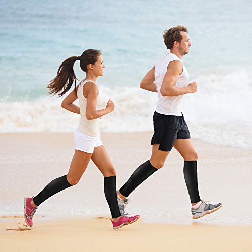 Mangas de Compresión para Pantorrillas - Hombres y Mujeres - Calcetines de Soporte para Correr, Baloncesto, Ciclismo – para Mejor Circulación En Las Pantorrillas - Negro L/XL