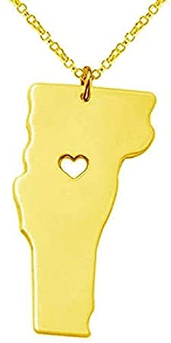 Mapa Collar Oro Acero Inoxidable Vermont Mapa Corazón Colgante Collar