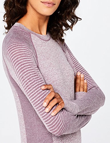 Marca Amazon - AURIQUE Camiseta Deportiva de Manga Larga sin Costuras Mujer, Morado (Purple Gumdrop Marl), 44, Label:XL