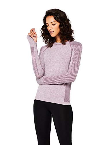 Marca Amazon - AURIQUE Camiseta Deportiva de Manga Larga sin Costuras Mujer, Morado (Purple Gumdrop Marl), 44, Label:XL