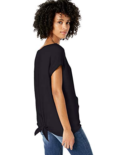 Marca Amazon - Daily Ritual: camiseta de manga dolman corta, de algodón terry y con nudo en la espalda para mujer., Marino, US XS (EU XS - S)