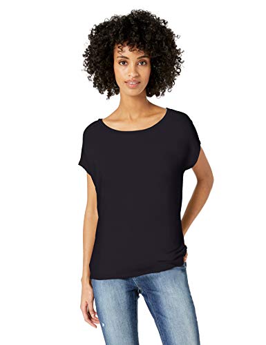 Marca Amazon - Daily Ritual: camiseta de manga dolman corta, de algodón terry y con nudo en la espalda para mujer., Marino, US XS (EU XS - S)